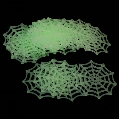 Zerodeko 50 Pezzi Ragnatela Luminosa per Halloween in Plastica Bianca Riutilizzabile, Decorazione Spaventosa per Feste Indoor Ragni Finti e Effetto Luminoso