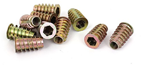 sourcingmap Écrous Fileté Insert pour meuble bois M8 x 25 mm 10pcs