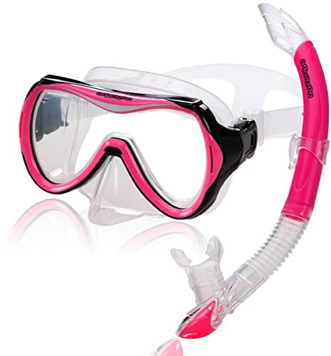 AQUAZON Capri Hochwertiges Schnorchelset, Tauchset, Schwimmset, Schnorchelbrille mit Tempered Glas, Schnorchel mit Semi Dry top für Kinder, Jugendliche Von 7-12 Jahren, Farbe:pink