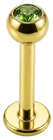 Monster Piercing 3MM eine Grün Stein Kristallkugel Mit 16 Gauge Gold Eloxiert Chirurgische Stabstahl Labret Tragus Piercing