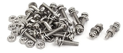sourcing map M2x10mm vis tête cruciforme écrou vis avec Rondelle Acier inox 304 25 Set