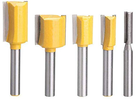 Bestgle Set of 5 Piece Straight Dado Router Bit Set ,Double Flute Straight Bit Carbide Wood Milling Cutter Woodworking Tools, Cutting Diameter 1/4,3/8,1/2,5/8,3/4(Yellow, 1/4-Inch Shank )