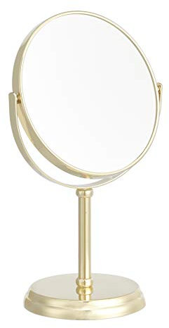 Amazon Basics Rund Tischplatte Montage Kosmetikspiegel, Vergrößerung 1-fach/5-fach, 18.3 x 12.5 cm, goldfarben