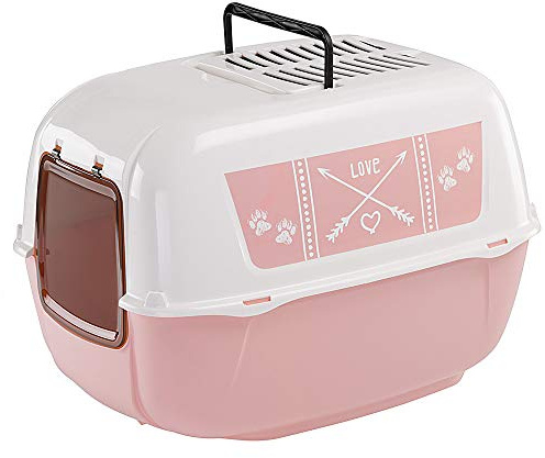 Ferplast Arenero Gato Prima Arenero Gatos Cubierto con 2 Filtros de Carbón Antiolor Incluidos, Caixa de Areia para Gatos Grandes y Pequeños, Puerta Opaca y Asa, 39,5 x 52,5 x h 38 cm.Rosa