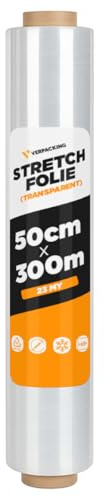 Packing Stretchfolie 23 my transparent 500 mm x 300 m 1 rulle rivfast omslagsfolie pallfolie 1 Rolle transparent