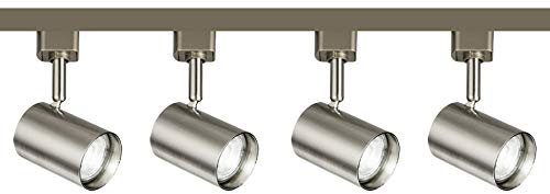 Brushed Chrome 5W GU10 LED 2M 2 Meter 4 Spot Single Circuit Track Spot Rail Bar Lighting for Office Kitchen Exhibition Shop Multi Directional Display Lighting Full Kit Connectors