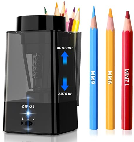 Zmol Sacapuntas Eléctrico Completamente Automático, Sacapuntas Eléctrico, Recargable Por USB, Alimentación Automática, Manos Libres, Con Depósito, Para Lápices De 6‑12 mm, Hogar/Escuela/Oficina