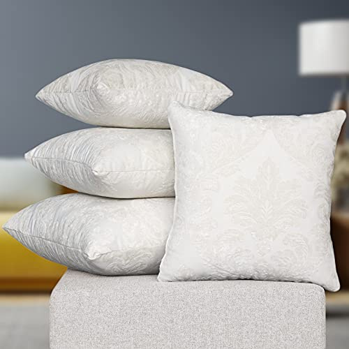 Deshome Fleur - Coppia di Cuscini per divano 45x45 cm in ciniglia con imbottitura in gommapiuma, cuscini decorativi per arredo letto matrimoniale, divani, sfoderabili (Bianco)