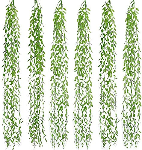 LELUSH Artificial Hanging Vines Plants, 6 Pack Fake Trailing Weeping Ivy Greenery Drooping Hanging Plant for Room Bedroom Decor Garden Wedding Hanging Pot Plant Wall Decoration