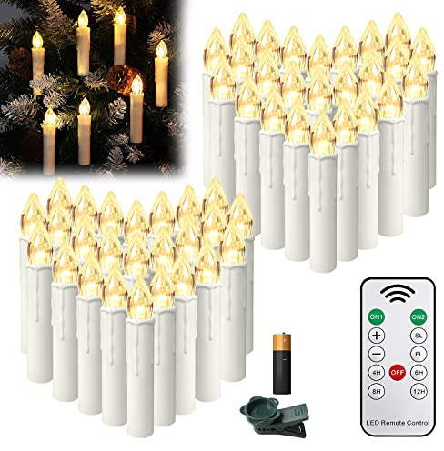 Aufun Candele natalizie a LED con telecomando 50 pezzi Candele senza fili con batterie Natale all'aperto per albero di Natale, decorazioni natalizie, per matrimoni, feste, vacanze, bianco caldo