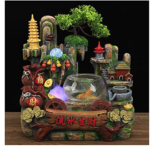 zxb-shop Water Fountain Desktop Ornament Bonsai Waterscape Home and Office Lucky Feng Shui Wheel Fish Tank Rockery Fountain Water Ornaments Indoor Garden Decr Zen Meditation Fountain Crafts