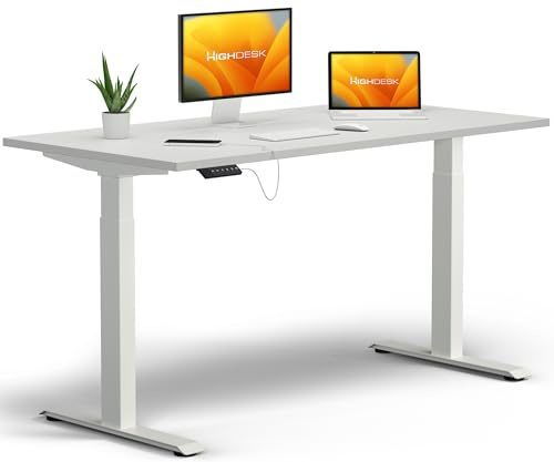 KRIEG HighDesk Basic Höhenverstellbarer Schreibtisch 200 x 80 cm I Weiß + Weiß - Elektrischer Sitz- & Stehtisch mit Tischplatte - Stehschreibtisch Elektrisch Höhenverstellbar