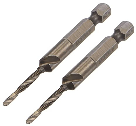 sourcing map Combination Drill and Tap Bit, 1/4 Hex Shank M3 x 0.5 Metric Titanium Coated High Speed Steel 6542 Spiral Flute Drilling Tapping Tool 2pcs