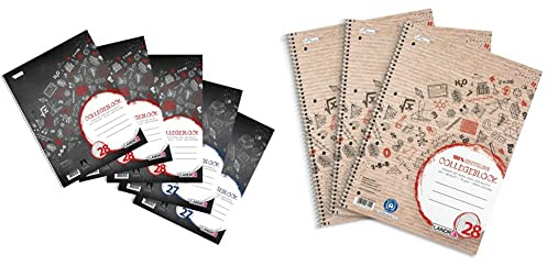 Landre Collegeblöcke A4, 3 karierte und 2 linierte Blöcke, 80 Blatt, 5er Pack & Collegeblock A4 Recycling, kariert, 80 Blatt, 3er Pack