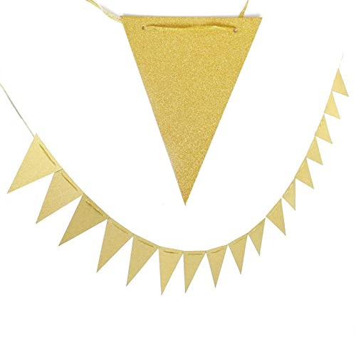 GAKA FAVOR Wimpelkette Girlande Glitzer Gold Wimpel Dreiecksflagge Banner 10 Meter für Party-Dekorationen, 30 Flaggen