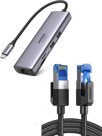 UGREEN 7 en 1 Hub USB C Ethernet Gigabit con Cat 8 Cable Ethernet