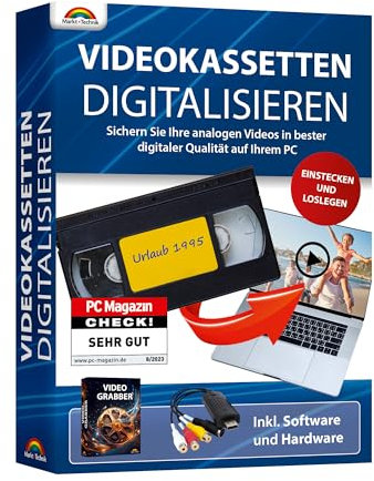 Markt + Technik Videokassetten Digitalisieren 2025 - analog Audio und Video Konverter - VHS Kassetten digitalisieren - von jeder analogen Quelle - VHS, VCR, DVD Video Rekorder für Windows 11/10 / 8/7