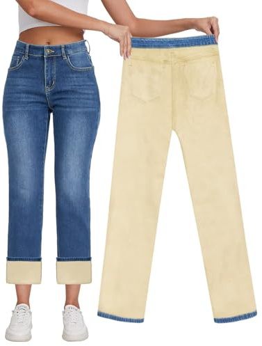 KDF Fleece Lined Pants Jeans Women High Waisted Thermal Winter Jeans Fleece Lined Women Jeans Light Blue Size 10