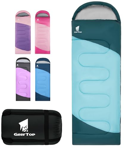 GEERTOP Backpacking Sleeping Bag for Camping, Lightweight Sleeping Bags for Adults Kids Summer Warm Cold Weather Hiking Travel, (Mint Blue, 86.5'' x 29.5'')