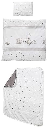 roba Babybettwäsche 80 x 80 cm - Sternenzauber - Wiegenbettwäsche Baby Set 2 teilig - Baumwolle - Weiß + roba Babydecke Sternenzauber - 80 x 80 cm - Jerseydecke aus Baumwolle