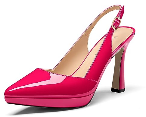 NobleOnly Donna Spillo Alto High Tacco Heel a Punta Slingback Piattaforma Pumps Slip-on Fibbia Casual Dress Scarpe 10 CM Heels
