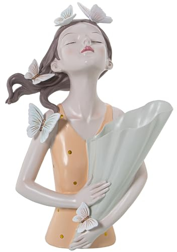 DRW Figura di un busto da ragazza in resina con vaso e maglietta arancione 14x22x31 cm