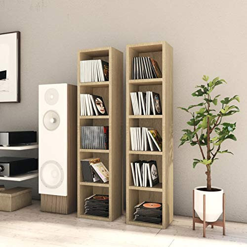 TANZEM CD-Regale 2 STK Regal, Bookshelf, Leiterregal, Standregal, Wandregal, Aktenregal, DVD Regal, Sonoma-Eiche 21x16x93,5 cm Spanplatte