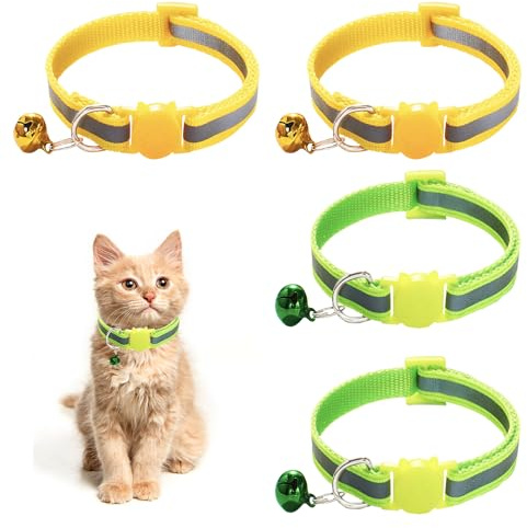 4 Stück Kätzchenhalsbänder, Verstellbar Kitten Halsband, Katzenhalsband, Halsband Katze mit Sicherheitsverschluss, Reflektierende Katzenhalsband, Geeignet für Kätzchen und Welpen