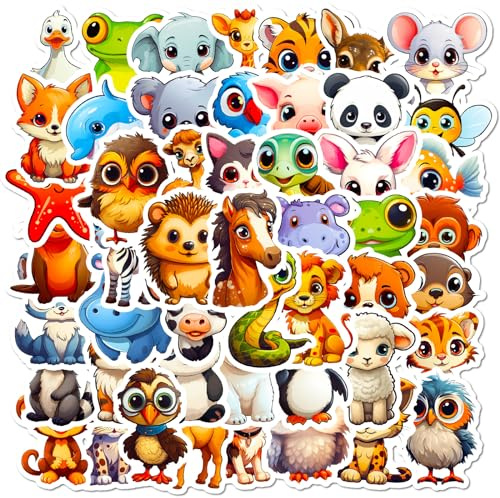 Mistree 50 Klistermärken Barn Djur Dator Scrapbooking Vattentäta, 4-5 CM