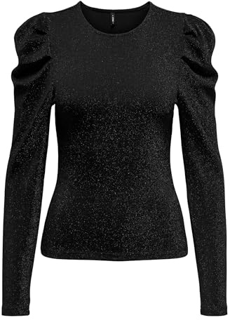 ONLY Onlrich L/S Glitter Puff Top JRS Haut, Noir/Détails : Noir pailleté, L Femmes