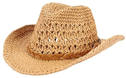 IBLUELOVER Chapeau de Paille Été Panama Cowboy Homme Capeline Femme Western de Soleil Plage Large Bord Melon Roll up Jazz Vintage Casquettes Anti-UV