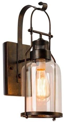 Lanterna a parete per esterni Lampada da parete industriale vintage in ferro Lampada da parete impermeabile for interni-esterni con paralume in vetro temperato for portico, garage, ristorante e scale