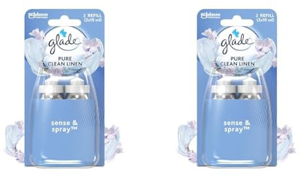 Glade Sense & Spray Air Freshener Refill, Motion Activated Automatic Odour Eliminator for Home, Clean Linen, Duo Pack (2 x 18ml) (Pack of 2)