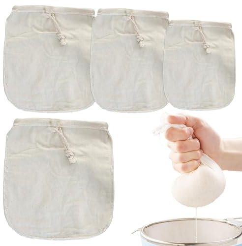 4 Sacs À Lait De Noix, Sac Filtrant Pour Lait Végétal Et Fromage, Sacs À Lait En Coton Pour Égoutter, Réutilisable Étamine Chiffon À Fromage Pour Lait Chanvre Noix Amande Soja Riz Jus Étamine
