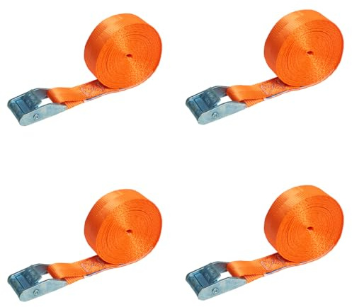 4er Set 4m Spanngurt mit Klemmschloss orange Befestigungsgurt Schnellspanngurt 25mm breit Klemmschlossgurt einteiliger Zurrgurt 350daN