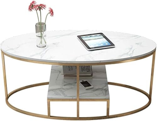 Simplistischer 2-stufiger Couchtisch für das Wohnzimmer, moderner, kreativer ovaler Beistelltisch aus Kunstmarmor, goldene Eisenkunst, Cocktail-Beistelltisch für das Homeoffice, we