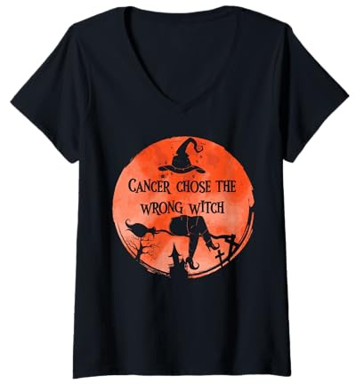 Mujer El cáncer eligió a la bruja equivocada cáncer de riñón naranja Camiseta Cuello V