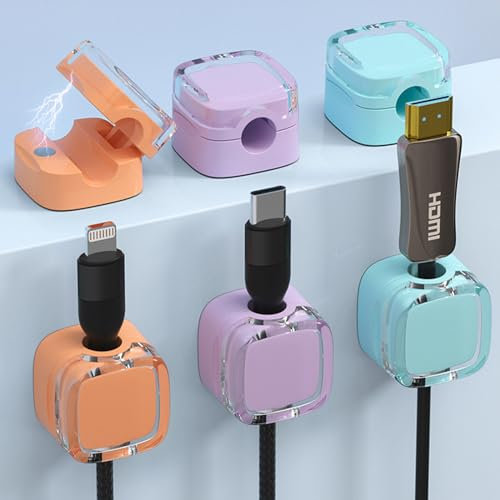 6 Stück Kabelhalter Kabelclips Kabel Management,Magnetische Schreibtisch Kabel Organizer, für Nachttisch,Küchengeräte,USB,Audiokabel (Blau & Lila & Orange)