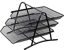 Aktenregal aus Netzmaterial, 4-stöckig, robuste Briefablage aus Metall für den Schreibtisch, Akten-Organizer, Sortierer, Schreibtisch-Dokumenten-Organizer, Regalablage (schwarz, 3-lagig)