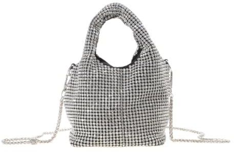 Beuteltasche für Damen, glitzernde Geldbörse, Kristall-Handtasche, silber