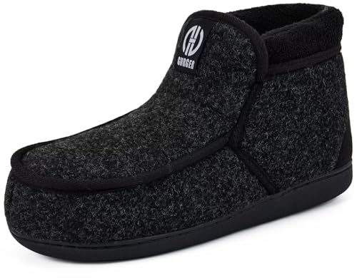 GURGER Hausschuhe Herren Hausstiefel Warm Plüsch Gefütterte Hüttenschuhe Mokassin Winter Geschlossen Rutschfester Pantoffeln Hohe Hüttenstiefel für Männer Schwarz Größe 42 43