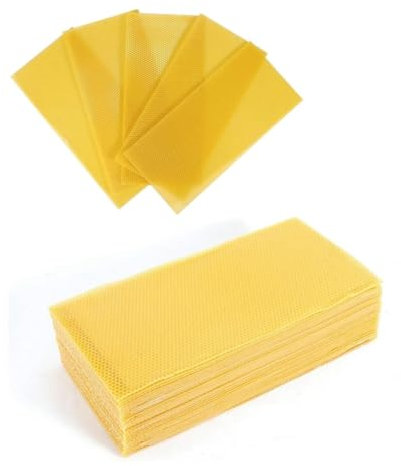 GIWFBQTR 30 Stück Bienenwachsplatten, Natürliche Wachsgrundlage für Bienenrahmen, Bienengrundlagenplatten Zur Kerzenherstellung (16,34 X 7,68)