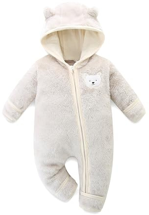 Baby Boy Fleece Hooded Jumpsuit Pram Animal Costume Easy to Wear and Wash for 12-18M Beige