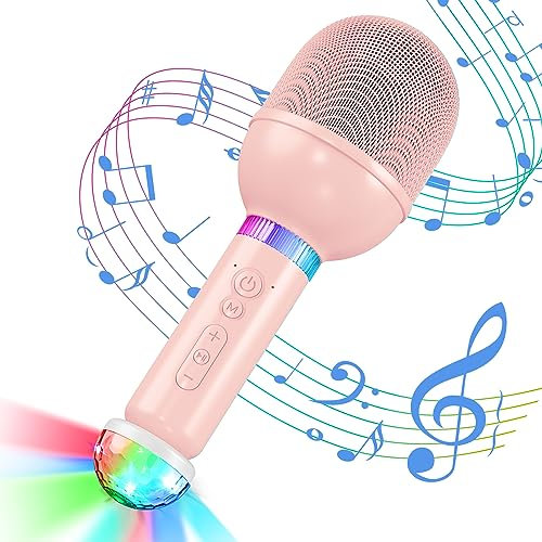TONOR Karaoke Mikrofon Kabellos Kinder, Wireless Microphone Microfono Funkmikrofon Geschenk&Spielzeug für Mädchen Jungen tragbares KTV Mikro Mic wiederaufladbar zum Singen drahtlos mit RGB Kugel Pink