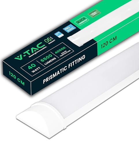V-TAC Plafoniera LED Lineare da Soffitto 120 CM - 40W - con Chip Samsung - Lampada Rettangolare 4300 Lumen IP20 per Parete, Garage, Negozio - Tubo LED - Luce 6400K Bianca Fredda