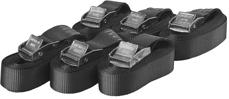 Sandax 6X Spanngurte mit Klemmschloss im Set, 1m lang, 25mm breit, schwarz, Zurrgurte mit Klemmverschluss kurz, belastbar bis 250kg, DIN EN 12195-2, Einteilige Befestigungsgurte Klemmschlossgurte
