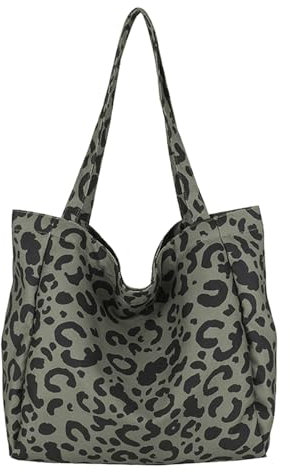 TUONYIS Grüne Leoparden Tasche Canvas Tasche Damen Umhängetasche Damen,Umhängetaschen große Kapazität,Shopper Tote Bag für die Schule Arbeit Einkaufen Reisen täglichen Gebrauch(Grün)