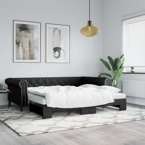 Xichuzi Tagesbett Ausziehbar mit Matratzen Schwarz 90x200 cm Kunstleder, Schlafsofa, Daybed, Bettsofa, Sofa Bed, Sofabett, Schlafcouch, Jugendbett, Bettgestell, Bettcouch