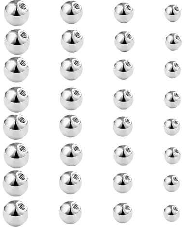 Heanvmyss Piercing Kugeln Ersatzkugel,32 Stück 1,2mm Silber Schraubkugel,Bauchnabelpiercing kugel 3/4/5/6mm,Chirurgenstahl Piercing Kugeln für Gewinde Nase Lippe Augenbrauen Bauchnabel Zunge