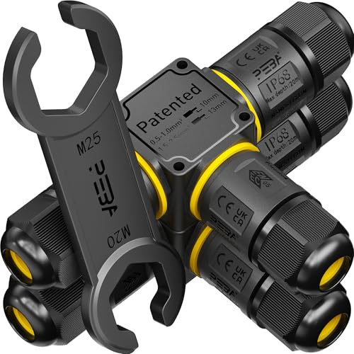 PEBA Kabelverbinder Wasserdicht 3-Wege, 3 polig IP68 Wasserdichte Kabelverbinder 4-12mm Kabeldurchmesser, Verteilerdose außen, 3-Leiter, Verbindungsklemme mit Hebel für Outdoor, Abzweigdose Schwarz